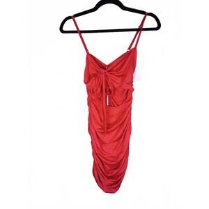 BORIFLORS Women's Sexy Bodycon Cut Out Ruched Spaghetti Strap Mini, Small, Red